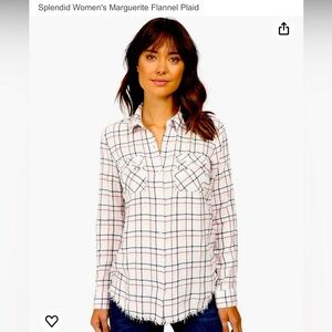 NWOT Splendid Lightweight Flannel shirt in light pink/charcoal/wine plaid Sz: XS